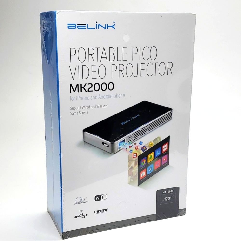 BELINK MK2000 Portable Pico DLP Projector WiFi HDMI 1080P iPhone Android NIB